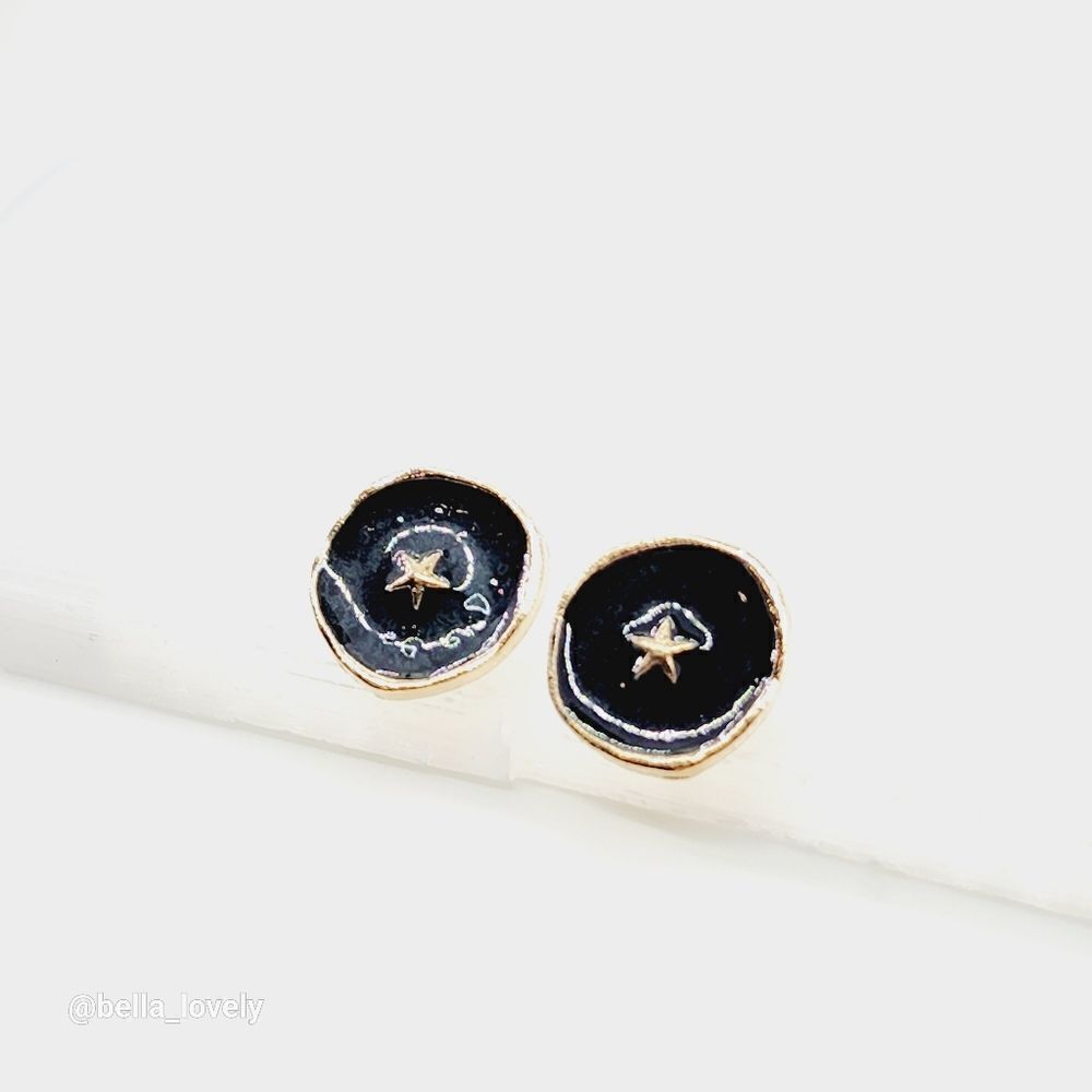 Fashion European Oil Drop Gold Toned Star Round Stud Earrings - Picture 4 of 5